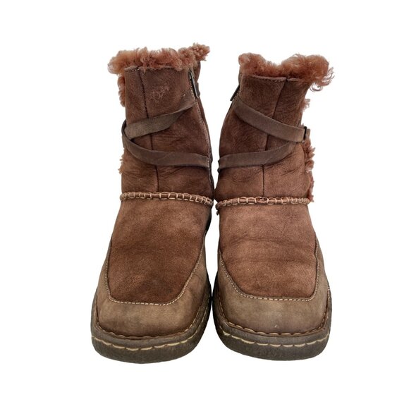 Cabelas Leather Shearling Lined Winter Boots Womens 8 Brown Buckle Strap Outdoor - Picture 2 of 10